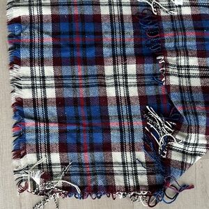 Madewell Checkered Fringe Scarf in Blue and Burgundy